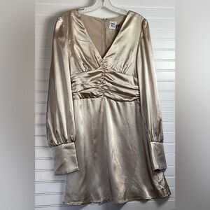 Princess Polly NWT Deliah Champagne Satin Long Sleeve Mini Dress Size 8